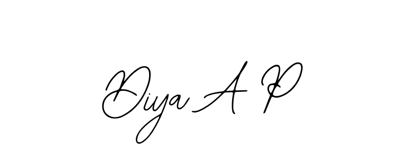 The best way (Bearetta-2O07w) to make a short signature is to pick only two or three words in your name. The name Diya A P include a total of six letters. For converting this name. Diya A P signature style 12 images and pictures png
