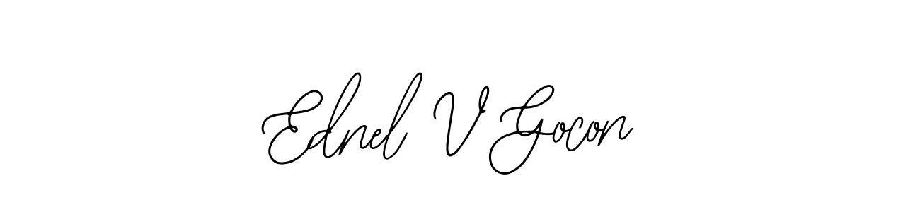 Bearetta-2O07w is a professional signature style that is perfect for those who want to add a touch of class to their signature. It is also a great choice for those who want to make their signature more unique. Get Ednel V Gocon name to fancy signature for free. Ednel V Gocon signature style 12 images and pictures png