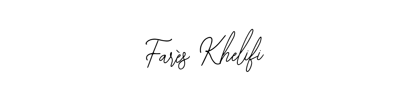 You should practise on your own different ways (Bearetta-2O07w) to write your name (Farès Khelifi) in signature. don't let someone else do it for you. Farès Khelifi signature style 12 images and pictures png