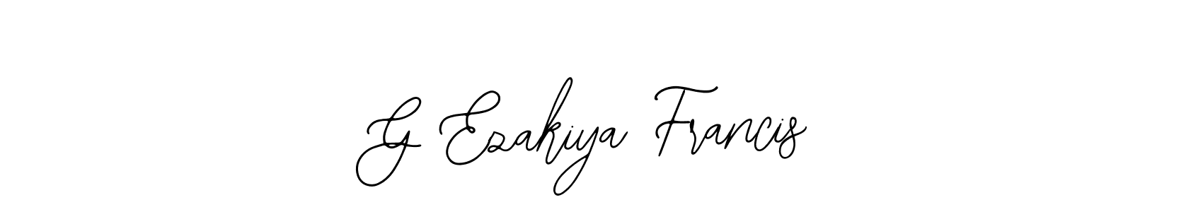 The best way (Bearetta-2O07w) to make a short signature is to pick only two or three words in your name. The name G Ezakiya Francis include a total of six letters. For converting this name. G Ezakiya Francis signature style 12 images and pictures png