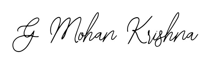 A stylish, flowing autograph style designed for name G Mohan Krishna using Bearetta-2O07w typography. Perfect for digital creative projects. G Mohan Krishna signature style 12 images and pictures png