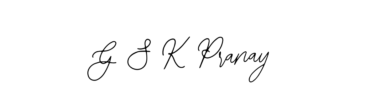 You should practise on your own different ways (Bearetta-2O07w) to write your name (G S K Pranay) in signature. don't let someone else do it for you. G S K Pranay signature style 12 images and pictures png