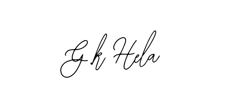 The best way (Bearetta-2O07w) to make a short signature is to pick only two or three words in your name. The name G.k Hela include a total of six letters. For converting this name. G.k Hela signature style 12 images and pictures png