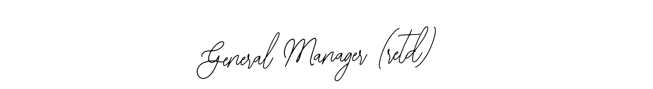 The best way (Bearetta-2O07w) to make a short signature is to pick only two or three words in your name. The name General Manager (retd) include a total of six letters. For converting this name. General Manager (retd) signature style 12 images and pictures png