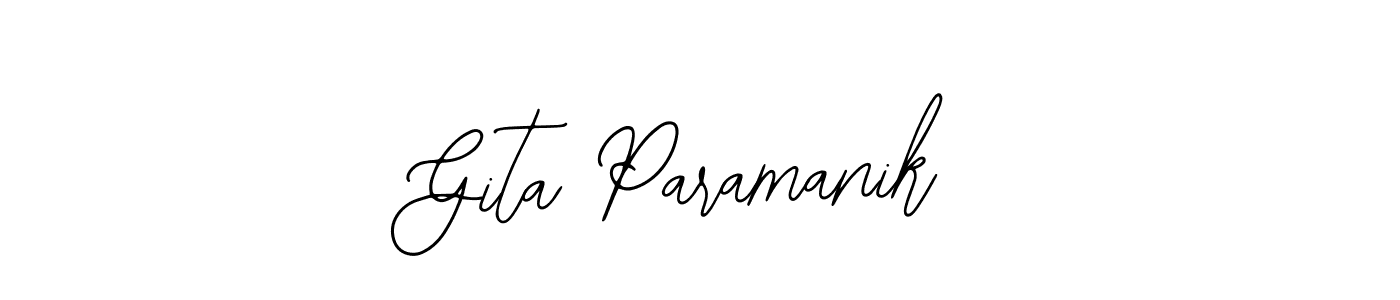 Bearetta-2O07w is a professional signature style that is perfect for those who want to add a touch of class to their signature. It is also a great choice for those who want to make their signature more unique. Get Gita Paramanik name to fancy signature for free. Gita Paramanik signature style 12 images and pictures png