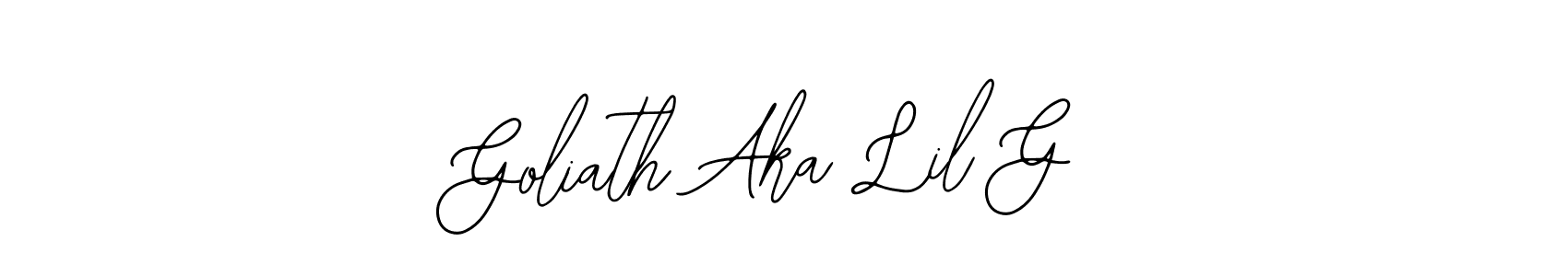 How to make Goliath Aka Lil G name signature. Use Bearetta-2O07w style for creating short signs online. This is the latest handwritten sign. Goliath Aka Lil G signature style 12 images and pictures png