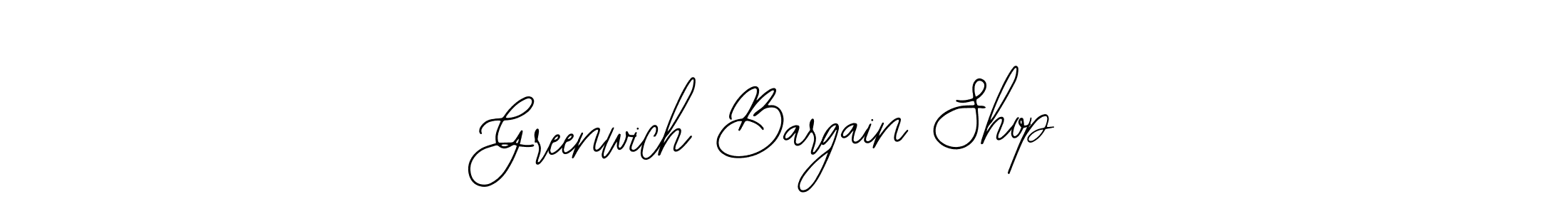 How to make Greenwich Bargain Shop name signature. Use Bearetta-2O07w style for creating short signs online. This is the latest handwritten sign. Greenwich Bargain Shop signature style 12 images and pictures png