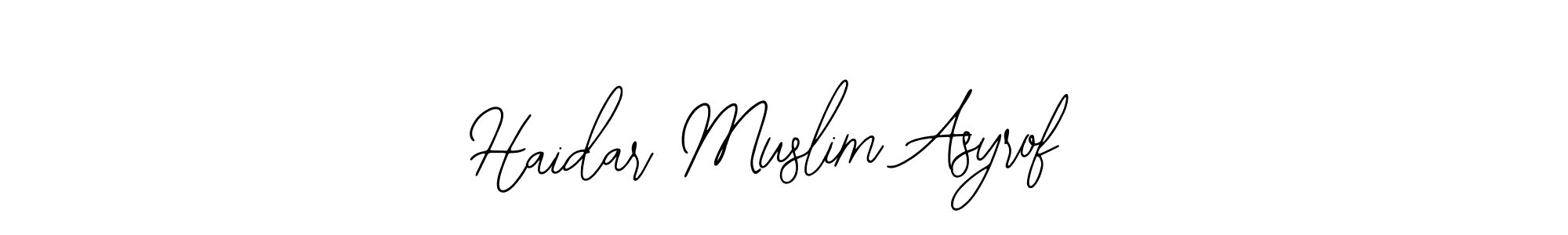 You can use this online signature creator to create a handwritten signature for the name Haidar Muslim Asyrof. This is the best online autograph maker. Haidar Muslim Asyrof signature style 12 images and pictures png