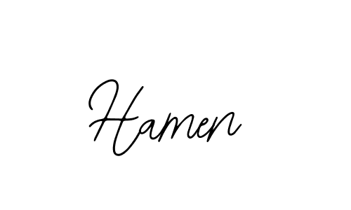 Use a signature maker to create a handwritten signature online. With this signature software, you can design (Bearetta-2O07w) your own signature for name Hamen. Hamen signature style 12 images and pictures png