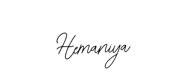 Use a signature maker to create a handwritten signature online. With this signature software, you can design (Bearetta-2O07w) your own signature for name Hemaniya. Hemaniya signature style 12 images and pictures png