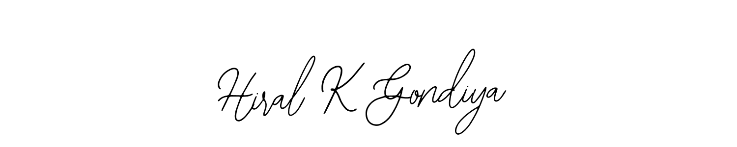 Bearetta-2O07w is a professional signature style that is perfect for those who want to add a touch of class to their signature. It is also a great choice for those who want to make their signature more unique. Get Hiral K Gondiya name to fancy signature for free. Hiral K Gondiya signature style 12 images and pictures png