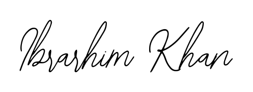 A sleek calligraphic signature for name Ibrarhim Khan utilizing Bearetta-2O07w styling. Great for adding personal signatures to photos and art. Ibrarhim Khan signature style 12 images and pictures png