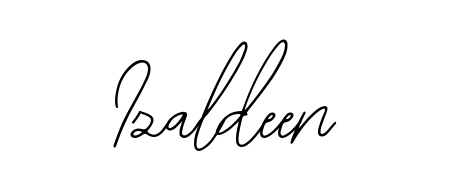 A sleek calligraphic signature for name Izaldeen utilizing Bearetta-2O07w styling. Great for adding personal signatures to photos and art. Izaldeen signature style 12 images and pictures png