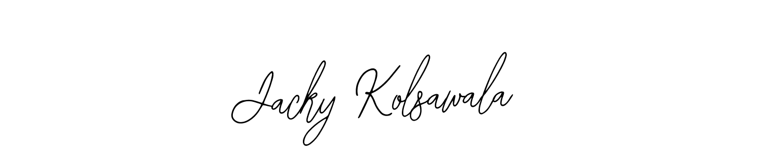 Bearetta-2O07w is a professional signature style that is perfect for those who want to add a touch of class to their signature. It is also a great choice for those who want to make their signature more unique. Get Jacky Kolsawala name to fancy signature for free. Jacky Kolsawala signature style 12 images and pictures png