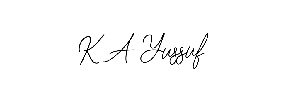 The best way (Bearetta-2O07w) to make a short signature is to pick only two or three words in your name. The name K A Yussuf include a total of six letters. For converting this name. K A Yussuf signature style 12 images and pictures png