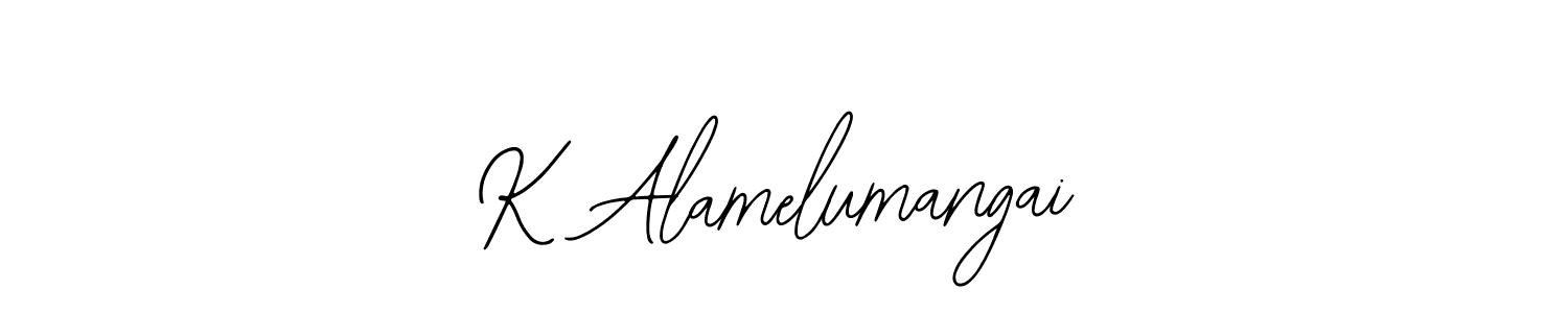 How to make K Alamelumangai name signature. Use Bearetta-2O07w style for creating short signs online. This is the latest handwritten sign. K Alamelumangai signature style 12 images and pictures png