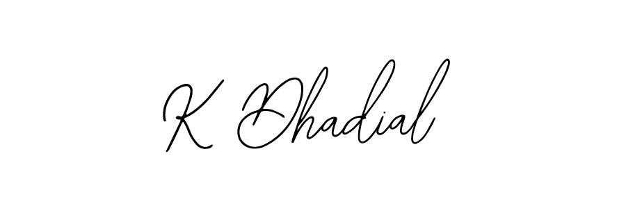 The best way (Bearetta-2O07w) to make a short signature is to pick only two or three words in your name. The name K Dhadial include a total of six letters. For converting this name. K Dhadial signature style 12 images and pictures png