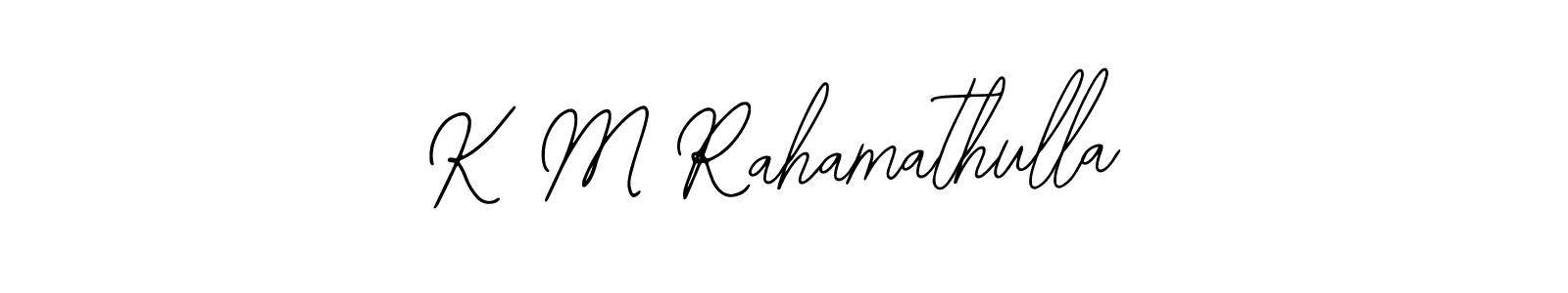 The best way (Bearetta-2O07w) to make a short signature is to pick only two or three words in your name. The name K M Rahamathulla include a total of six letters. For converting this name. K M Rahamathulla signature style 12 images and pictures png