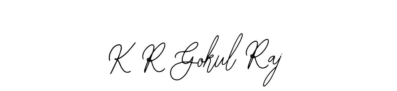 The best way (Bearetta-2O07w) to make a short signature is to pick only two or three words in your name. The name K R Gokul Raj include a total of six letters. For converting this name. K R Gokul Raj signature style 12 images and pictures png