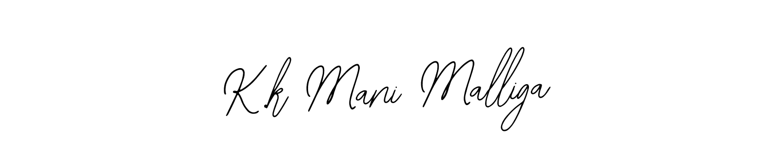 Bearetta-2O07w is a professional signature style that is perfect for those who want to add a touch of class to their signature. It is also a great choice for those who want to make their signature more unique. Get K.k Mani Malliga name to fancy signature for free. K.k Mani Malliga signature style 12 images and pictures png