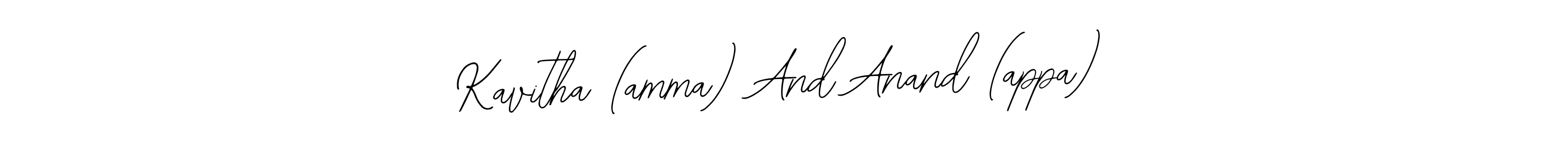 The best way (Bearetta-2O07w) to make a short signature is to pick only two or three words in your name. The name Kavitha (amma) And Anand (appa) include a total of six letters. For converting this name. Kavitha (amma) And Anand (appa) signature style 12 images and pictures png