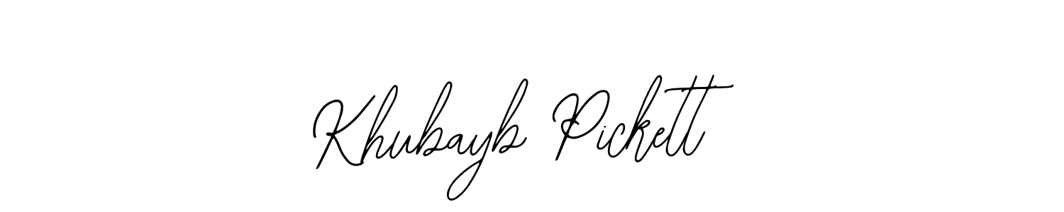 The best way (Bearetta-2O07w) to make a short signature is to pick only two or three words in your name. The name Khubayb Pickett include a total of six letters. For converting this name. Khubayb Pickett signature style 12 images and pictures png