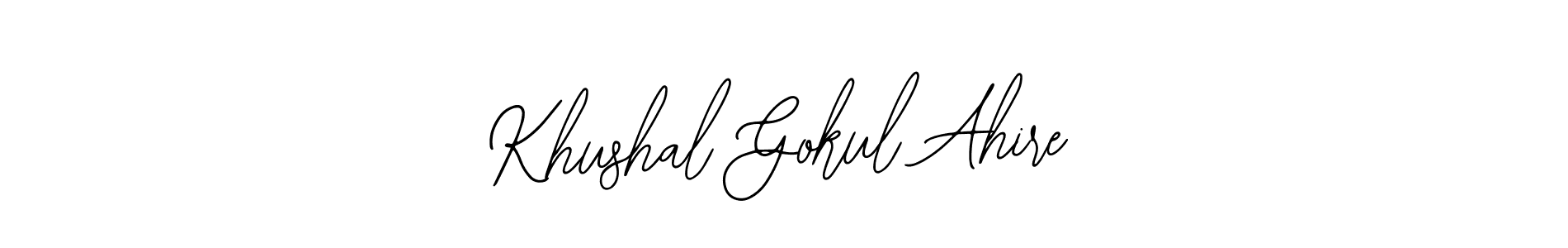 The best way (Bearetta-2O07w) to make a short signature is to pick only two or three words in your name. The name Khushal Gokul Ahire include a total of six letters. For converting this name. Khushal Gokul Ahire signature style 12 images and pictures png