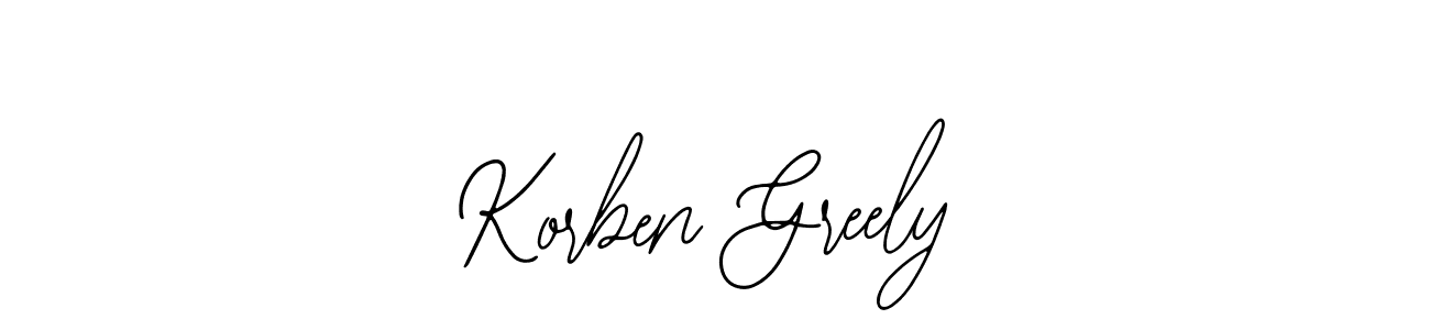 How to make Korben Greely name signature. Use Bearetta-2O07w style for creating short signs online. This is the latest handwritten sign. Korben Greely signature style 12 images and pictures png