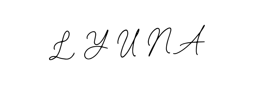 if you are searching for the best signature style for your name L Y U N A. so please give up your signature search. here we have designed multiple signature styles  using Bearetta-2O07w. L Y U N A signature style 12 images and pictures png