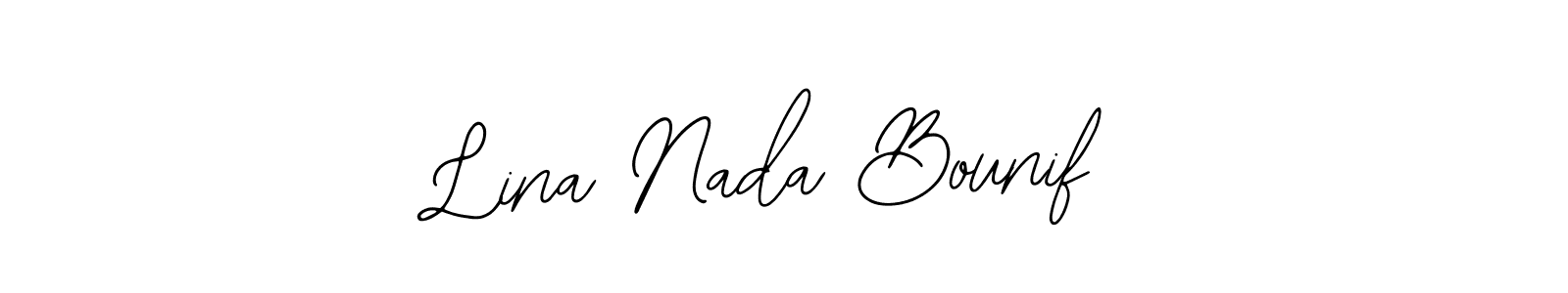 You should practise on your own different ways (Bearetta-2O07w) to write your name (Lina Nada Bounif) in signature. don't let someone else do it for you. Lina Nada Bounif signature style 12 images and pictures png