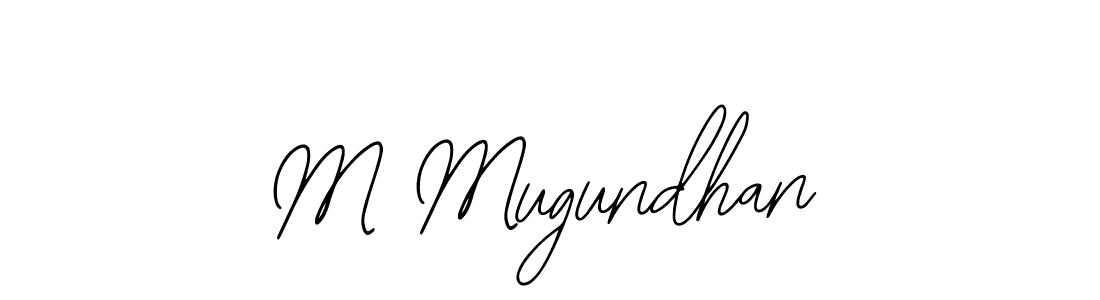 How to make M Mugundhan name signature. Use Bearetta-2O07w style for creating short signs online. This is the latest handwritten sign. M Mugundhan signature style 12 images and pictures png