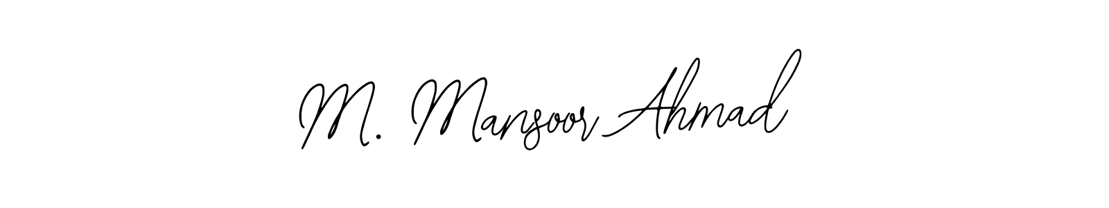 The best way (Bearetta-2O07w) to make a short signature is to pick only two or three words in your name. The name M. Mansoor Ahmad include a total of six letters. For converting this name. M. Mansoor Ahmad signature style 12 images and pictures png