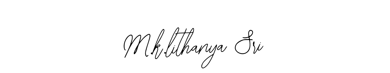 How to make M.k.lithanya Sri name signature. Use Bearetta-2O07w style for creating short signs online. This is the latest handwritten sign. M.k.lithanya Sri signature style 12 images and pictures png