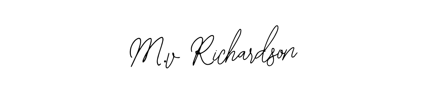 How to make M.v Richardson name signature. Use Bearetta-2O07w style for creating short signs online. This is the latest handwritten sign. M.v Richardson signature style 12 images and pictures png