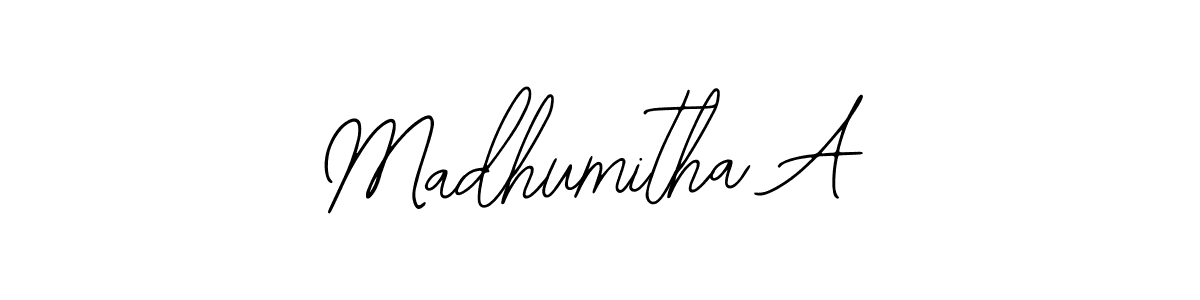 The best way (Bearetta-2O07w) to make a short signature is to pick only two or three words in your name. The name Madhumitha A include a total of six letters. For converting this name. Madhumitha A signature style 12 images and pictures png