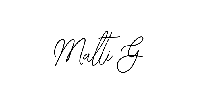 The best way (Bearetta-2O07w) to make a short signature is to pick only two or three words in your name. The name Malti G include a total of six letters. For converting this name. Malti G signature style 12 images and pictures png