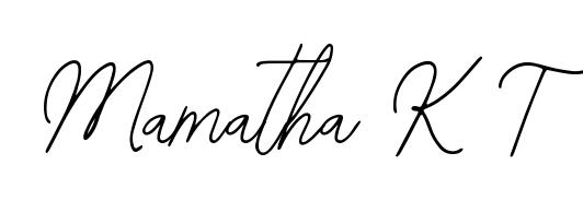 Give your name Mamatha K T an exquisite flair with the Bearetta-2O07w script font. Ideal for contracts, resumes, and formal letterheads. Mamatha K T signature style 12 images and pictures png