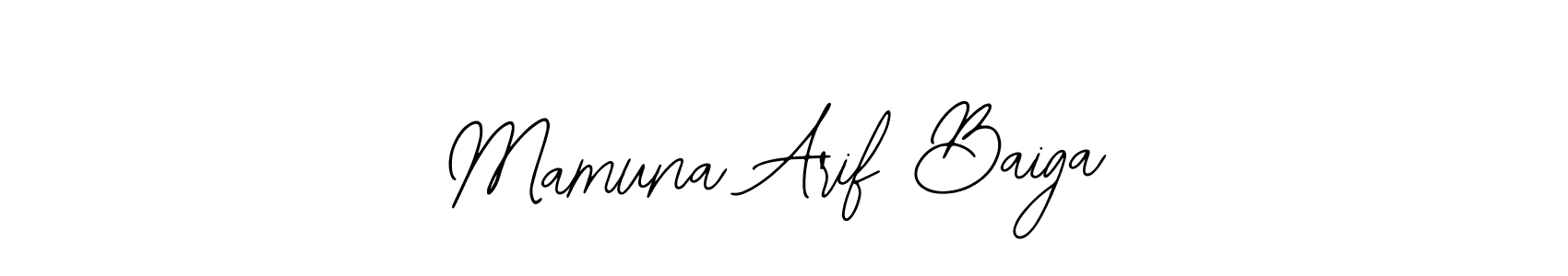 The best way (Bearetta-2O07w) to make a short signature is to pick only two or three words in your name. The name Mamuna Arif Baiga include a total of six letters. For converting this name. Mamuna Arif Baiga signature style 12 images and pictures png