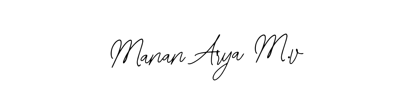 The best way (Bearetta-2O07w) to make a short signature is to pick only two or three words in your name. The name Manan Arya M.v include a total of six letters. For converting this name. Manan Arya M.v signature style 12 images and pictures png