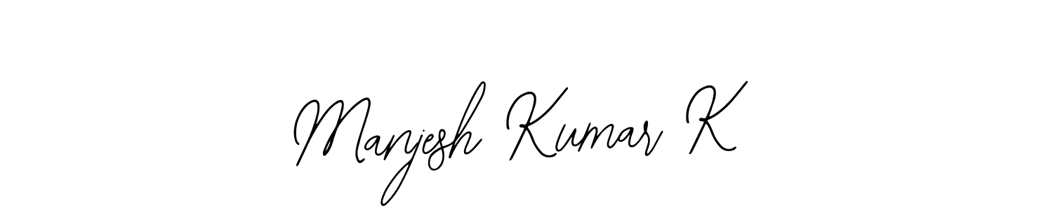 How to make Manjesh Kumar K name signature. Use Bearetta-2O07w style for creating short signs online. This is the latest handwritten sign. Manjesh Kumar K signature style 12 images and pictures png