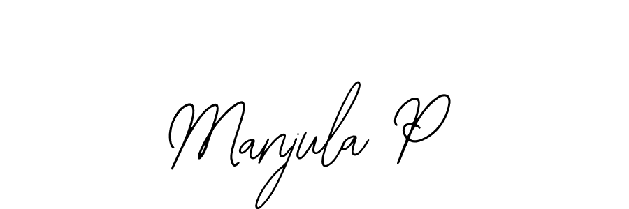 How to make Manjula P name signature. Use Bearetta-2O07w style for creating short signs online. This is the latest handwritten sign. Manjula P signature style 12 images and pictures png