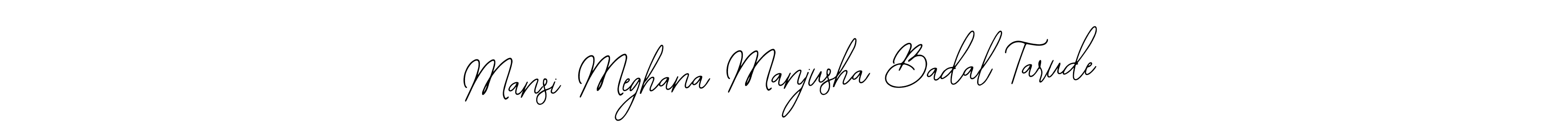 The best way (Bearetta-2O07w) to make a short signature is to pick only two or three words in your name. The name Mansi Meghana Manjusha Badal Tarude include a total of six letters. For converting this name. Mansi Meghana Manjusha Badal Tarude signature style 12 images and pictures png