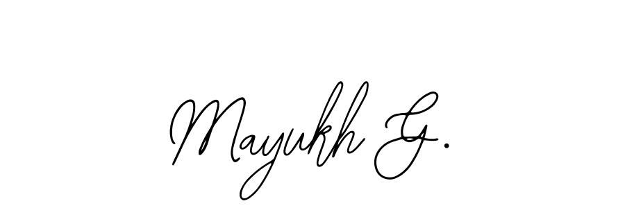 The best way (Bearetta-2O07w) to make a short signature is to pick only two or three words in your name. The name Mayukh G. include a total of six letters. For converting this name. Mayukh G. signature style 12 images and pictures png