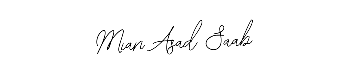 The best way (Bearetta-2O07w) to make a short signature is to pick only two or three words in your name. The name Mian Asad Saab include a total of six letters. For converting this name. Mian Asad Saab signature style 12 images and pictures png