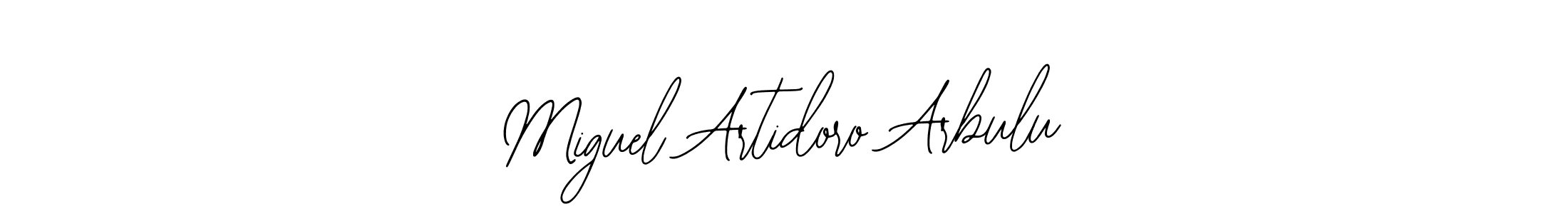 You should practise on your own different ways (Bearetta-2O07w) to write your name (Miguel Artidoro Arbulu) in signature. don't let someone else do it for you. Miguel Artidoro Arbulu signature style 12 images and pictures png