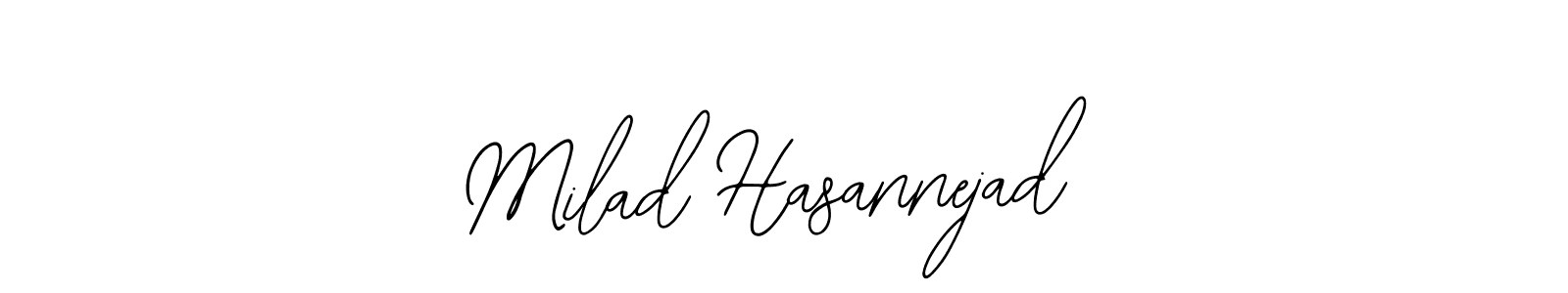 The best way (Bearetta-2O07w) to make a short signature is to pick only two or three words in your name. The name Milad Hasannejad include a total of six letters. For converting this name. Milad Hasannejad signature style 12 images and pictures png