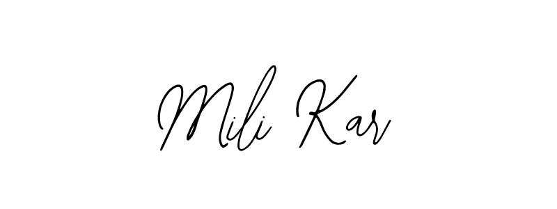 The best way (Bearetta-2O07w) to make a short signature is to pick only two or three words in your name. The name Mili Kar include a total of six letters. For converting this name. Mili Kar signature style 12 images and pictures png