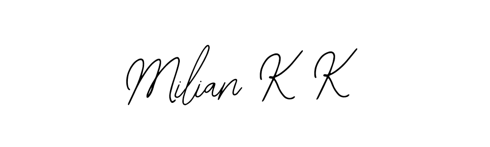 Also You can easily find your signature by using the search form. We will create Milian K K name handwritten signature images for you free of cost using Bearetta-2O07w sign style. Milian K K signature style 12 images and pictures png