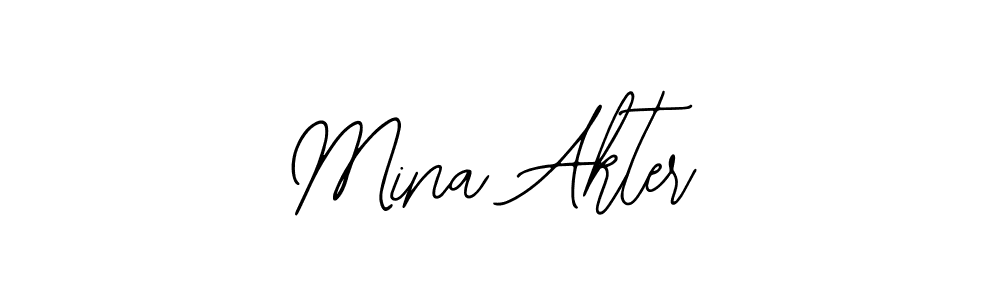 How to make Mina Akter name signature. Use Bearetta-2O07w style for creating short signs online. This is the latest handwritten sign. Mina Akter signature style 12 images and pictures png