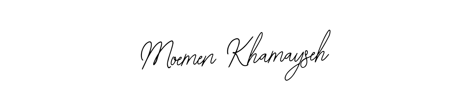 The best way (Bearetta-2O07w) to make a short signature is to pick only two or three words in your name. The name Moemen Khamayseh include a total of six letters. For converting this name. Moemen Khamayseh signature style 12 images and pictures png